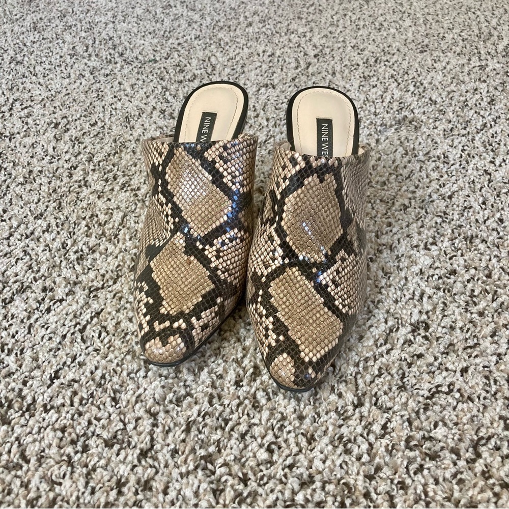 Nine West Snake Print Heeled Mules